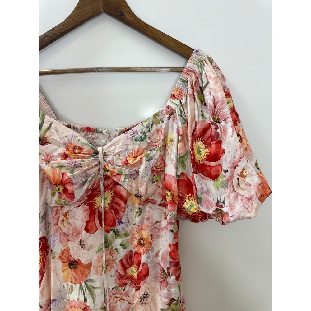 Alex Marie Floral Puff Sleeve Smocked Midi Dress Large Pink Coquette Romantic - Picture 4 of 16